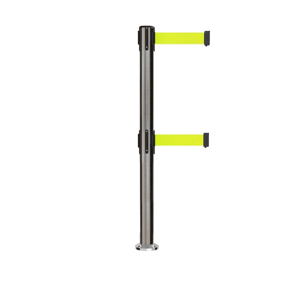 Montour Line Stanchion Dual Belt Barrier Fixed Base Sat.Steel Post 11ft.Fl.Yel Belt MX630DF-SS-FYW-110